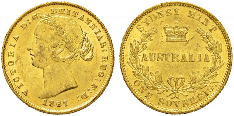 AUSTRALIEN
Victoria, 1837-1901. Sovereign 1867, Sydney. 7.98 g. Schl. 819. Fr. ...