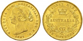 AUSTRALIEN
Victoria, 1837-1901. Sovereign 1867, Sydney. 7.98 g. Schl. 819. Fr. 10. Überdurchschnittliche Erhaltung / Better than average. Vorzüglich ...