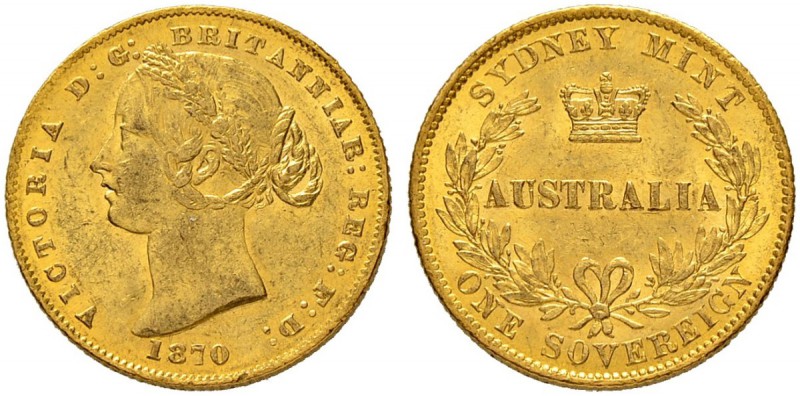 AUSTRALIEN
Victoria, 1837-1901. Sovereign 1870, Sydney. 7.97 g. Schl. 822. Fr. ...