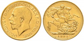 AUSTRALIEN
George V. 1910-1936. Sovereign 1921, Sydney. 7.98 g. Seaby 4003. Schl. 616. Fr. 38. Selten / Rare. Vorzüglich-FDC / Extremely fine-uncircu...