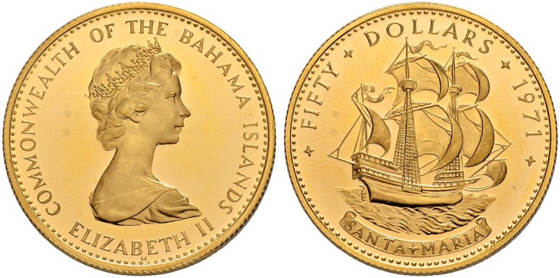 BAHAMAS
Elizabeth II. 1952-. 50 Dollars 1971. Santa Maria. 19.87 g. KM 30. Fr. ...