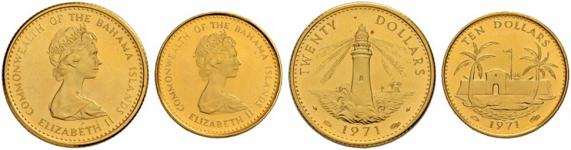 BAHAMAS
Elizabeth II. 1952-. 20 Dollars 1971. Leuchtturm. 10 Dollars 1971. Fest...