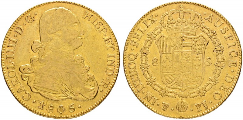 BOLIVIEN
Carlos IV. 1788-1808. 8 Escudos 1805, Potosi. 26.90 g. Cayon 14598. Fr...