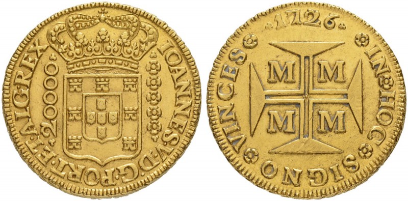 BRASILIEN
João V. 1706-1750. 20000 Reis 1726, Minas Gerais. 53.37 g. Russo 262....
