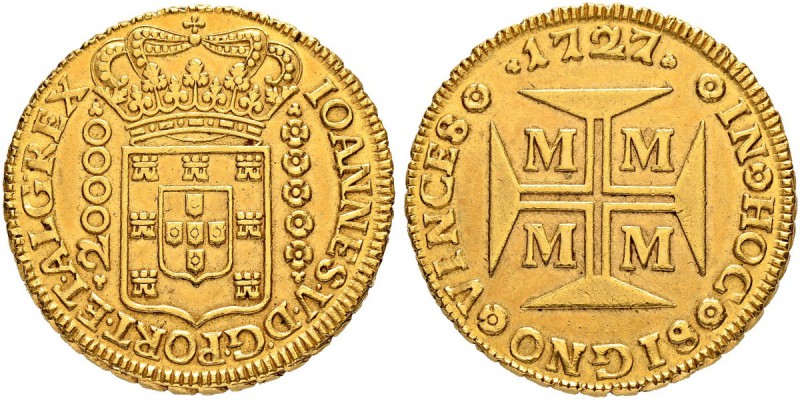 BRASILIEN
João V. 1706-1750. 20000 Reis 1727, Minas Gerais. 53.5 g. Russo 263. ...