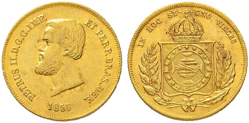 BRASILIEN
Pedro II. 1831-1889. 5000 Reis 1855, Rio. 4.46 g. Russo 674. KM 470. ...