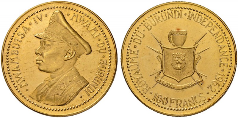 BURUNDI
Mwambutsa IV. 1962-1966. 100 Francs 1962. Auf die Unabhängigkeit. 31.94...