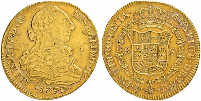 CHILE
Carlos IV. 1788-1808. 8 Escudos 1790, DA-Santiago. 27.05 g. Cayon 14461. ...