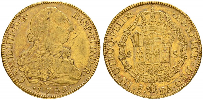 CHILE
Carlos IV. 1788-1808. 8 Escudos 1799, DA-Santiago. 27.00 g. Cayon 14537. ...