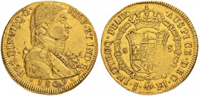 CHILE
Fernando VII. 1808-1821. 8 Escudos 1809, FJ-Santiago. 27.01 g. Cayon 16372. Fr. 28. Schrötlingsfehler / Planchet defect. Gutes sehr schön / Goo...