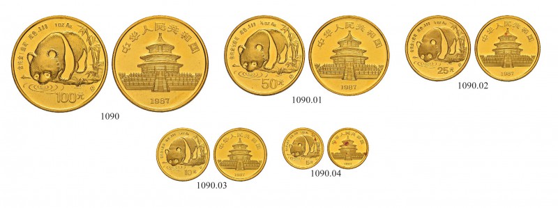 CHINA
Volksrepublik
Set 1987. 100, 50, 25, 10 und 5 Yuan 1987. Panda. Fr. B4-B...