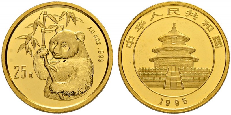 CHINA
Volksrepublik
25 Yuan 1995. Panda. Kleines Datum / Small date. 7.80 g. K...