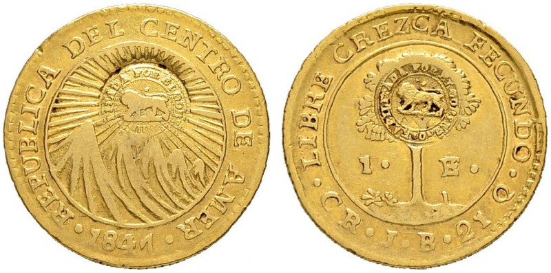 COSTA RICA
Republik, seit 1848. 1 Escudo 1847, CR-JB. Gegenstempel "Löwe" (1849...