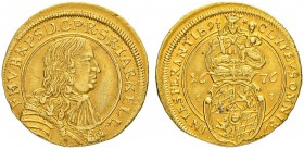 DEUTSCHLAND
Bayern, Herzogtum, seit 1623 Kurfürstentum, seit 1806 Königreich
Ferdinand Maria, 1651-1679. Goldgulden 1676, München. 3.27 g. Witt. 138...