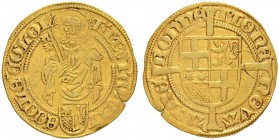 DEUTSCHLAND
Köln, Erzbistum
Hermannn IV. von Hessen, 1480-1508. Goldgulden o. J., Bonn. 3.32 g. Noss 467ff. Fr. 802. Kleiner Schrötlingsfehler / Min...