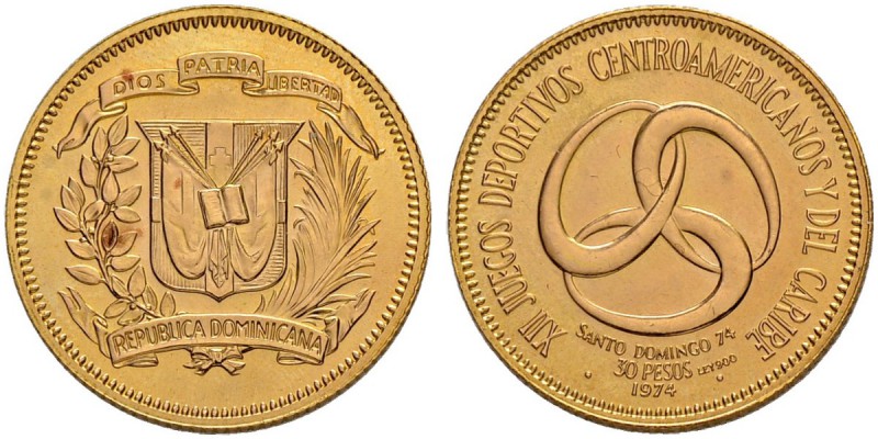 DOMINIKANISCHE REPUBLIK
30 Pesos 1974. 11.78 g. KM 36. Fb. 2. FDC / Uncirculate...