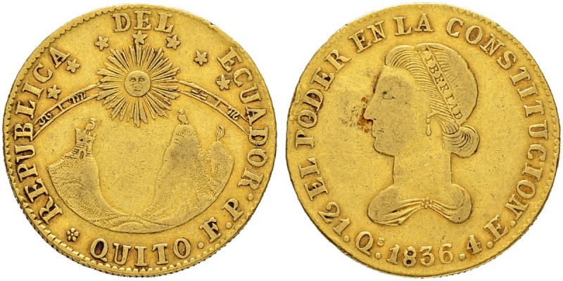 ECUADOR
Republik
4 Escudos 1836, Quito. Münzmeister Feliciano Paredes. 13.25 g...