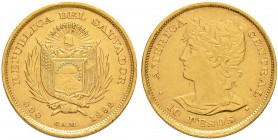 EL SALVADOR
Republik seit 1841
10 Pesos 1892, San Salvador. 16.11 g. KM 118. Fr. 2. Sehr selten. Nur 321 Exemplare geprägt / Very rare. Only 321 pie...
