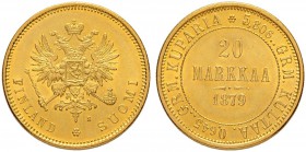 FINNLAND
Alexander II. 1855-1881. 20 Markkaa 1879, Helsinki. 6.44 g. Schl. 3. Fr. 1. Vorzüglich / Extremely fine.