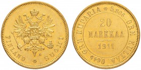 FINNLAND
Nikolaus II. 1894-1917. 20 Markkaa 1911, Helsinki. 6.45 g. Schl. 12. Fr. 3. Fast FDC / About uncirculated.