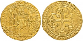 FRANKREICH
Königreich
Philipp VI. de Valois, 1328-1350. Ecu d'or à la chaise o. J. (2. Emission, 5.1.1348). Rückseitenumschrift beginnt mit einem kl...