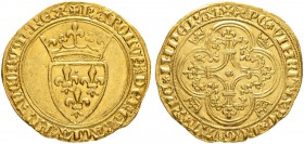 FRANKREICH
Königreich
Charles VI. 1380-1422. Ecu d'or à la couronne o. J. (2. Emission, 28.2.1388), ohne Münzzeichen. 3.92 g. Duplessy 369A. Fr. 291...