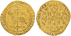 FRANKREICH
Königreich
Charles VI. 1380-1422. Agnel d'or o.J. (1. Emission, 10.5.1417), Crémieu. In der äusseren Winkeln des Spitzvierpasses der Rück...