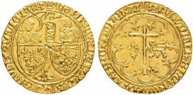 FRANKREICH
Königreich
Henri VI d'Angleterre, 1422-1453. Salut d'or o.J. (2. Emission, 6.9.1423), Saint-Lo. 3.48 g. Duplessy 443A. Fr. 301. Gutes seh...