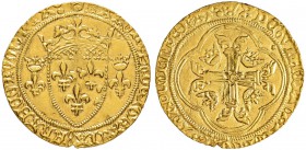 FRANKREICH
Königreich
Charles VII. 1422-1461. Ecu d'or à la couronne o. J. (3. Typ, 2. Emission, 2.8.1445), Montpellier. 3.08 g. Duplessy 511A. Fr. ...