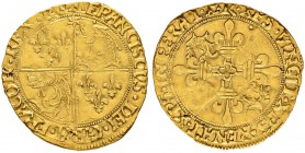 FRANKREICH
Königreich
François I. 1515-1547. Ecu d'or au soleil du Dauphiné o. J. (7. Typ, 3. Emission, nach 1528), Romans. 3.40 g. Duplessy 788. Fr...