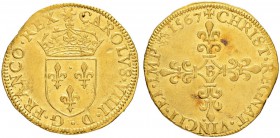 FRANKREICH
Königreich
Charles IX. 1560-1574. Ecu d'or au soleil 1567 B, Rouen. 3.33 g. Duplessy 1057. Fr. 378. Gutes sehr schön / Good very fine.