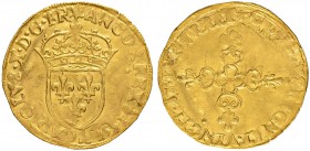 FRANKREICH
Königreich
Charles X. 1589-1598. Ecu d'or au soleil 1591 A, Paris. 3.35 g. Duplessy 1172. Fr. 389. Leichter Doppelschlag /Slightly double...