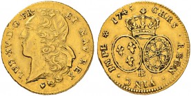 FRANKREICH
Königreich
Louis XV. 1715-1774. 2 Louis d'or au bandeau 1745 BB, Strasbourg. 16.17 g. Gadoury 346. Fr. 463. Sehr schön / Very fine.