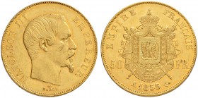 FRANKREICH
Königreich
II. Kaiserreich. Napoleon III. 1852-1870. 50 Francs 1855 A, Paris. 16.11 g. Gadoury 1111. Fr. 571. Vorzüglich / Extremely fine...
