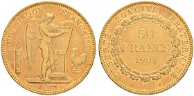 FRANKREICH
Königreich
3. Republik, 1871-1945. 50 Francs 1904 A, Paris. 16.2 g. Gadoury 1113. Fr. 591. Vorzüglich / Extremely fine.