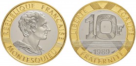 FRANKREICH
Königreich
5. Republik, 1959-. 10 Francs 1989. Bimetall. Charles de Montesquieu. 12.00 g. Gadoury 828. Fr. 610. Polierte Platte. FDC / Ch...