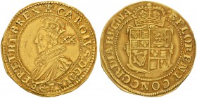 GROSSBRITANNIEN
Königreich
Charles I. 1625-1649. Unite o. J. (1627-1628), Tower Mint. Münzzeichen: Turm. 8.92 g. Seaby 2687. Fr. 246. Schöne Goldpat...