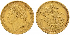 GROSSBRITANNIEN
Königreich
George IV. 1820-1830. Sovereign 1822, London. 7.90 g. Seaby 3800. Schl. 119. Fr. 376. Sehr schön / Very fine.