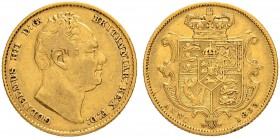 GROSSBRITANNIEN
Königreich
William IV. 1830-1837. Sovereign 1833, London. 7.90 g. Spink 3829B. Fr. 383. Sehr schön / Very fine.