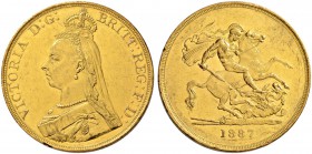 GROSSBRITANNIEN
Königreich
Victoria, 1837-1901. 5 Pounds 1887, London. Jubilee head. 39.90 g. Seaby 3864. Schl. 339. Fr. 390. Gutes sehr schön / Goo...