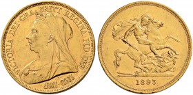 GROSSBRITANNIEN
Königreich
Victoria, 1837-1901. 5 Pounds 1893, London. 39.88 g. Seaby 3872. Schl. 391. Fr. 394. Kleine Randfehler / Small edge defec...