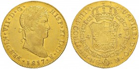 GUATEMALA
Ferdinand VII. 1808-1821. 4 Escudos 1817, M-Nueva Guatemala. 13.49 g. KM 73. Fr. 23. Selten / Rare. Gutes sehr schön / Good very fine.