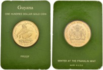 GUYANA
Republik. 100 Dollars 1976. 10. Jahrestag der Unabhängigkeit. Arawak Indianer. 5.74 g. KM 46. Fr. 1. Polierte Platte. FDC. / Choice Proof.