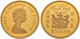 HONGKONG
Elizabeth II. 1952-2007. 1000 Dollar 1975. Royal Visit. 16.08 g. KM 38. Fr. 1. Polierte Platte. FDC / Choice Proof.