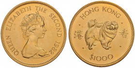 HONGKONG
Elizabeth II. 1952-2007. 1000 Dollar 1982. Year of the Dog. 15.97 g. KM 50. Fr. 8. FDC / Uncirculated.