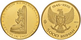 INDONESIEN
Republik, seit 1949. 5000 Rupiah 1970. Tempelstatue. 12.20 g. Fr. 4. Polierte Platte. FDC / Choice Proof.