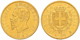 ITALIEN
Königreich
Vittorio Emanuele II. 1859-1878. 20 Lire 1861 T, Torino. B in Schild. 6.43 g. Nomisma 847. Schl. 38. Fr. 11. Kleiner Randfehler /...