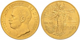 ITALIEN
Königreich
Vittorio Emanuele III. 1900-1946. 50 Lire 1911 R, Roma. 50 Jahre Königreich Italien. 16.12 g. Nomisma 1066. Schl. 86. Fr. 25. Vor...