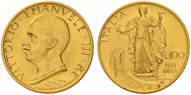 ITALIEN
Königreich
Vittorio Emanuele III. 1900-1946. 100 Lire 1931/IX R, Roma. 8.79 g. Nomisma 1055. Schl. 108. Pag. 646. Fr. 33. Vorzüglich-FDC / E...