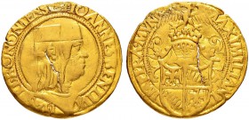 ITALIEN
Antignate
Giovanni Bentivoglio II. 1494-1509. Doppia Ducato o. J. 6.52 g. MIR 39. Fr. 59 Sehr selten / Very rare. Henkelspur und Schrötlings...